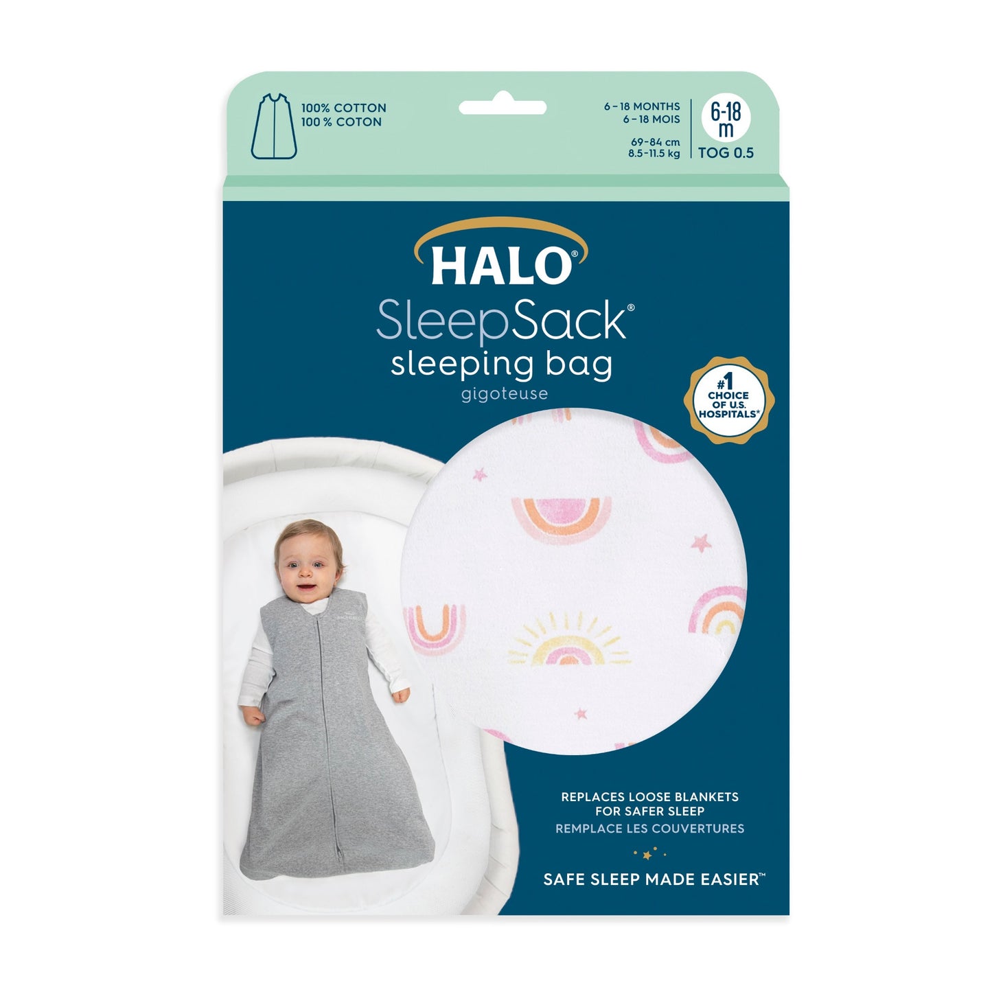 HALO SLEEPSACK® Sunshine Rainbows miegmaišis 0.5 TOG