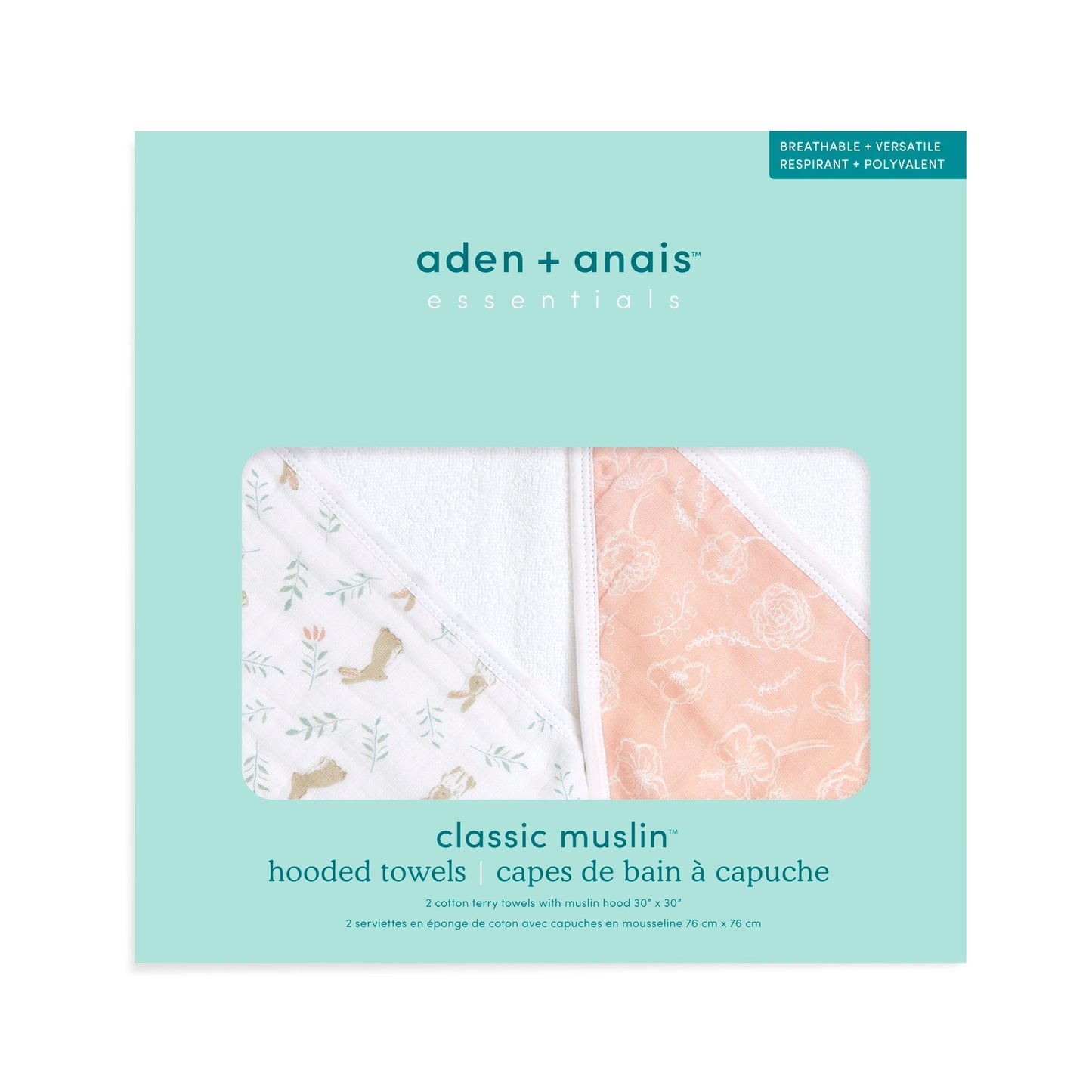 aden + anais™ essentials rankšluosčiai su gobtuvu (2 vnt.)