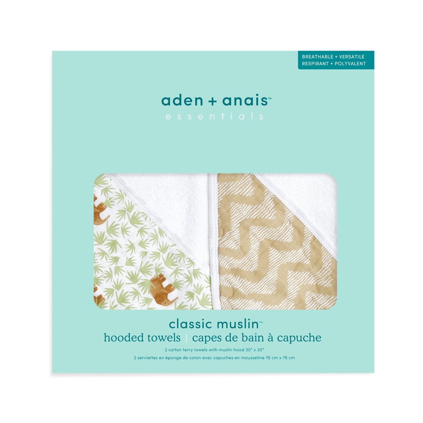 aden + anais™ essentials rankšluosčiai su gobtuvu (2 vnt.)