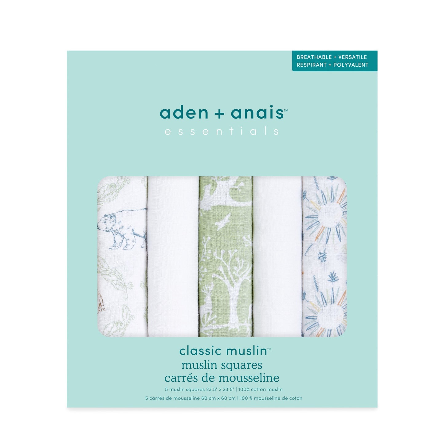 aden + anais™ essentials classic muslin merliukai (5 vnt.)