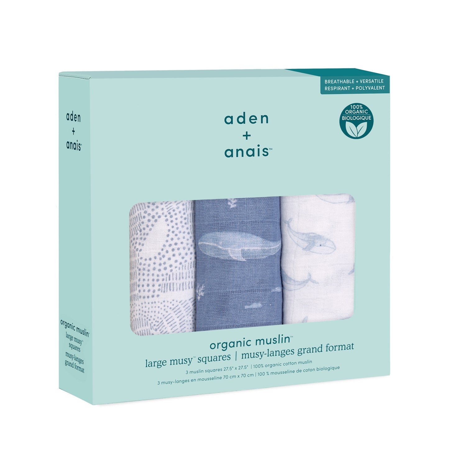 aden + anais™ organic cotton muslin merliukai (3 vnt.)