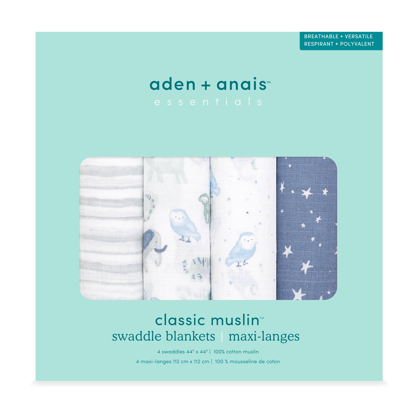 aden + anais™ essentials cotton muslin vystyklai (4 vnt.) - Tiny Humans