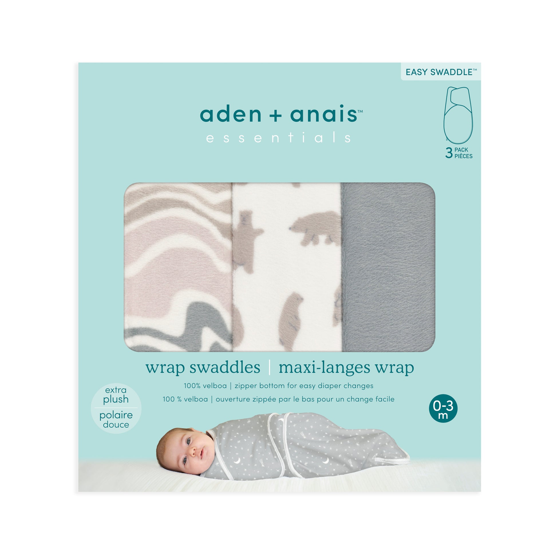 aden + anais™ essentials Velboa Easy Wrap vystyklai (3vnt.) - Tiny Humans