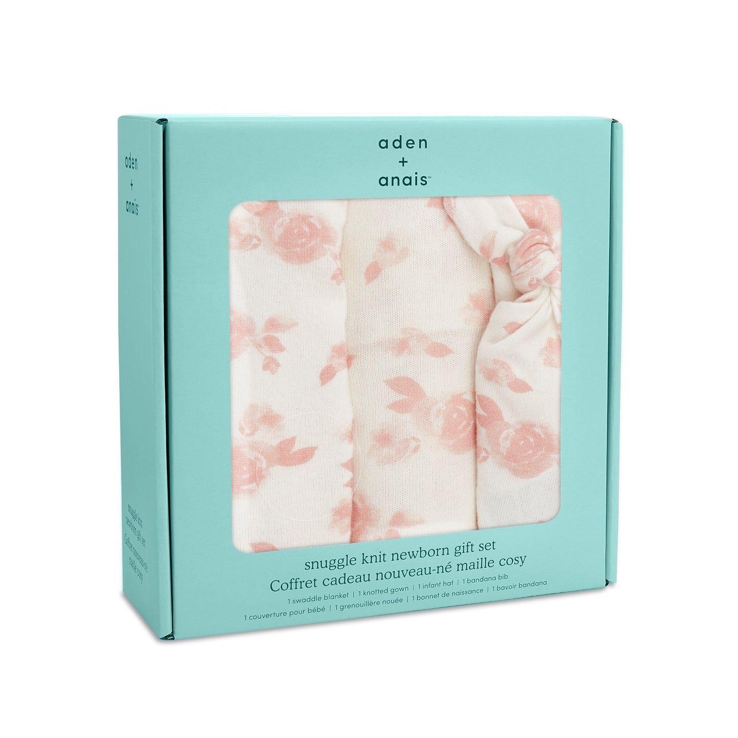 Dovana naujagimiui - smėlinuko, kepurėlės, skarelės - seilinuko ir antklodės komplektas. Kreminis su rausvomis rožytėmis