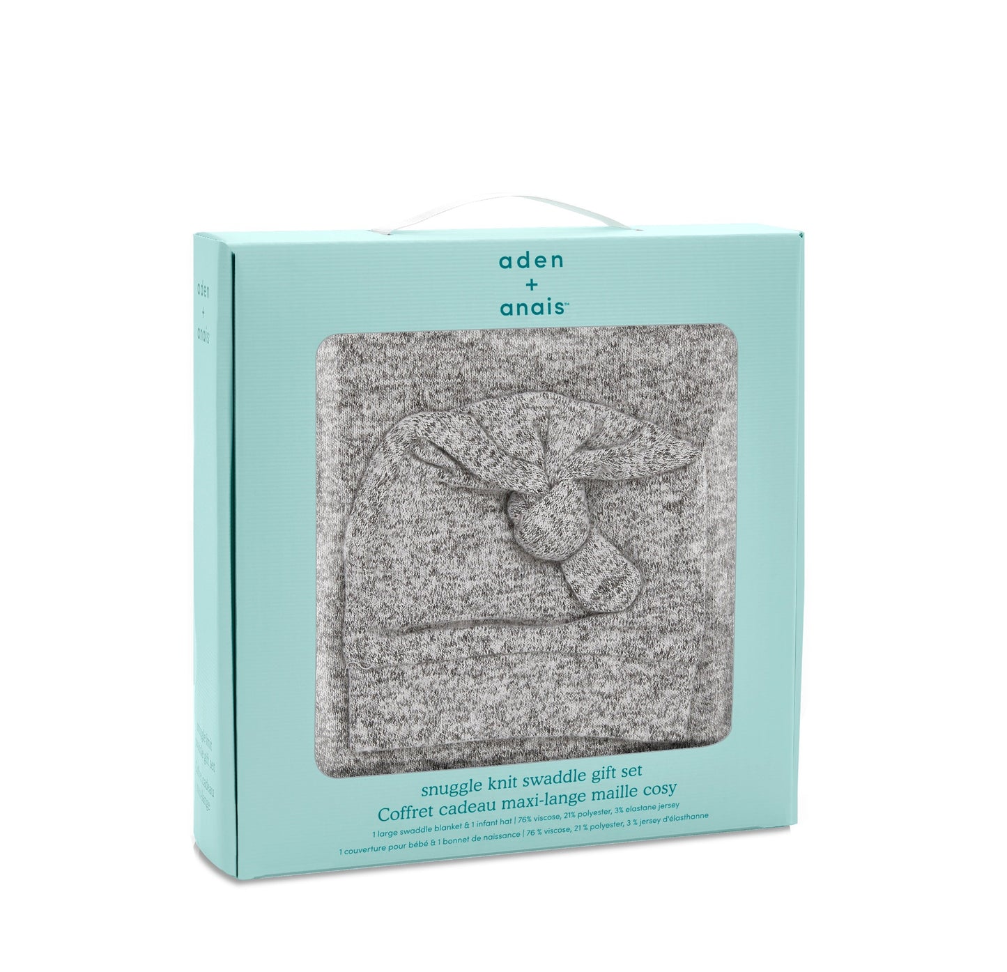 Dovana naujagimiui - itin švelnus ir kokybiškas pilkos spalvos smėlinukas ir kepurytė žalioje dėžutėje. Modelis Heather Grey