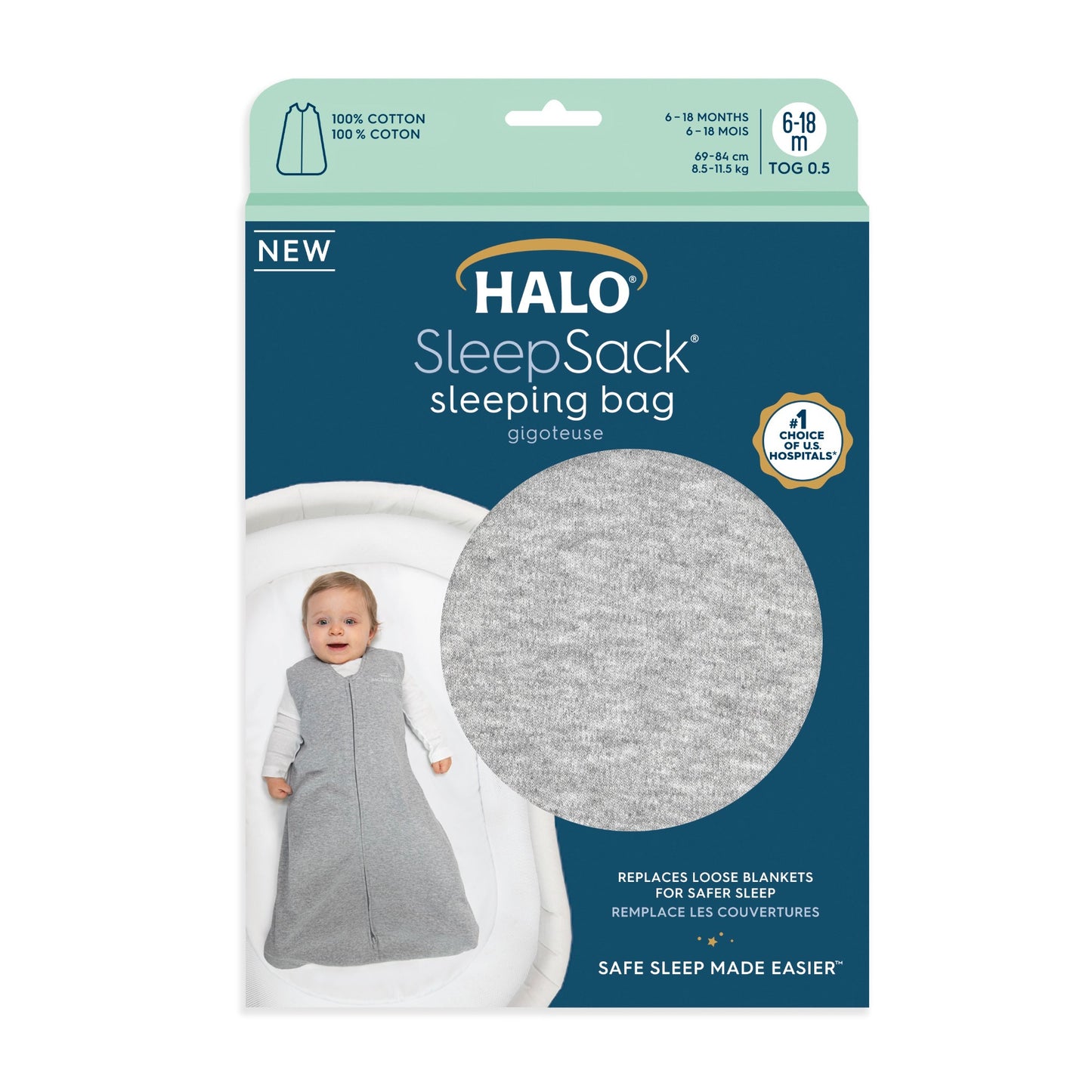 HALO SLEEPSACK® Heather Grey miegmaišis 0.5 TOG - Tiny Humans