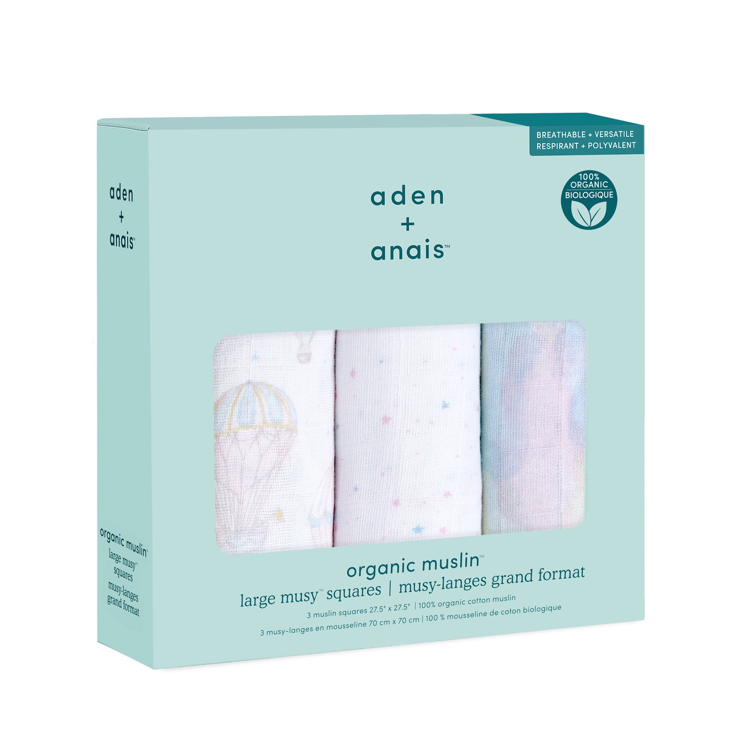 aden + anais™ organic cotton muslin merliukai (3 vnt.) - Tiny Humans