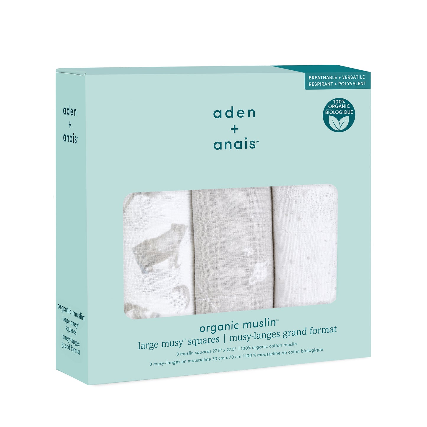 aden + anais™ organic cotton muslin merliukai (3 vnt.) - Tiny Humans