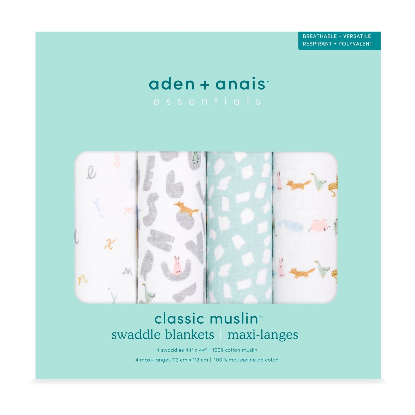 aden + anais™ essentials cotton muslin vystyklai (4 vnt.) - Tiny Humans