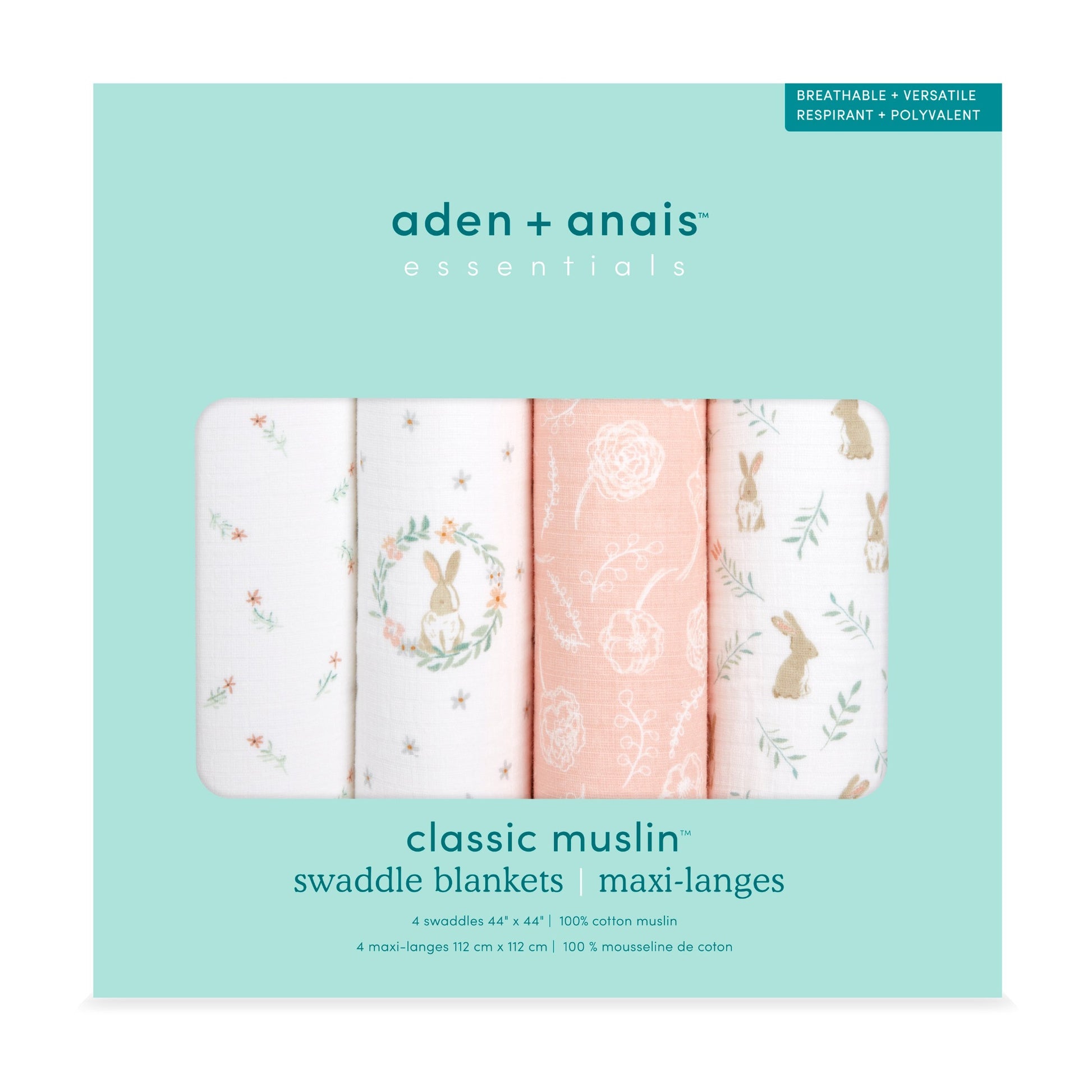 aden + anais™ essentials cotton muslin vystyklai (4 vnt.) - Tiny Humans