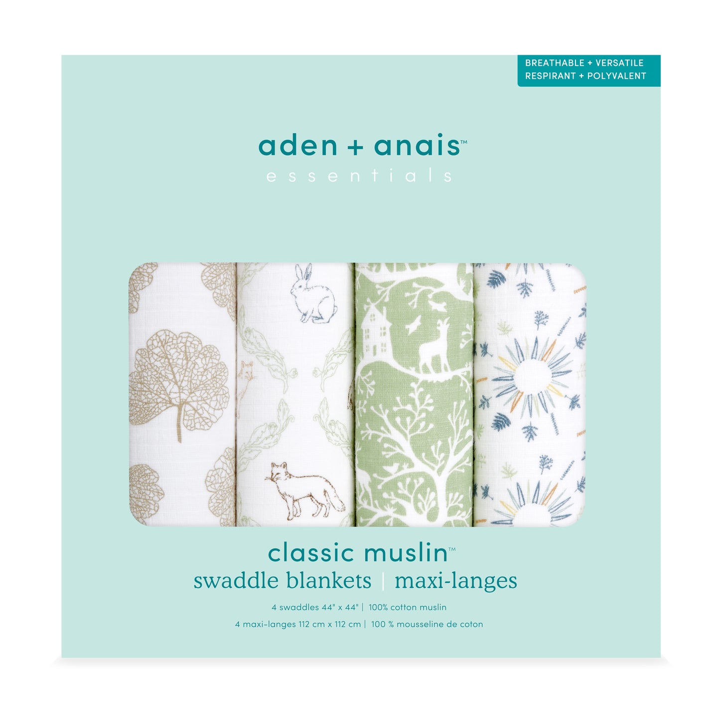 aden + anais™ essentials cotton muslin vystyklai (4 vnt.) - Tiny Humans