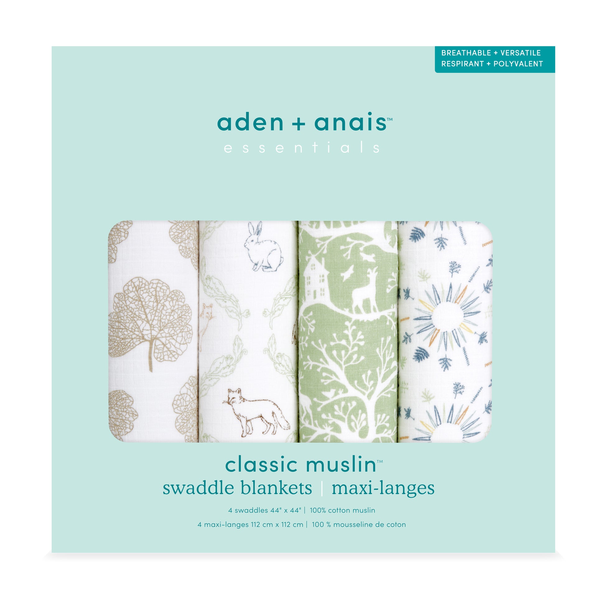 aden + anais™ essentials cotton muslin vystyklai (4 vnt.) - Tiny Humans