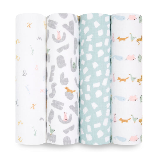 aden + anais™ essentials cotton muslin vystyklai (4 vnt.) - Tiny Humans