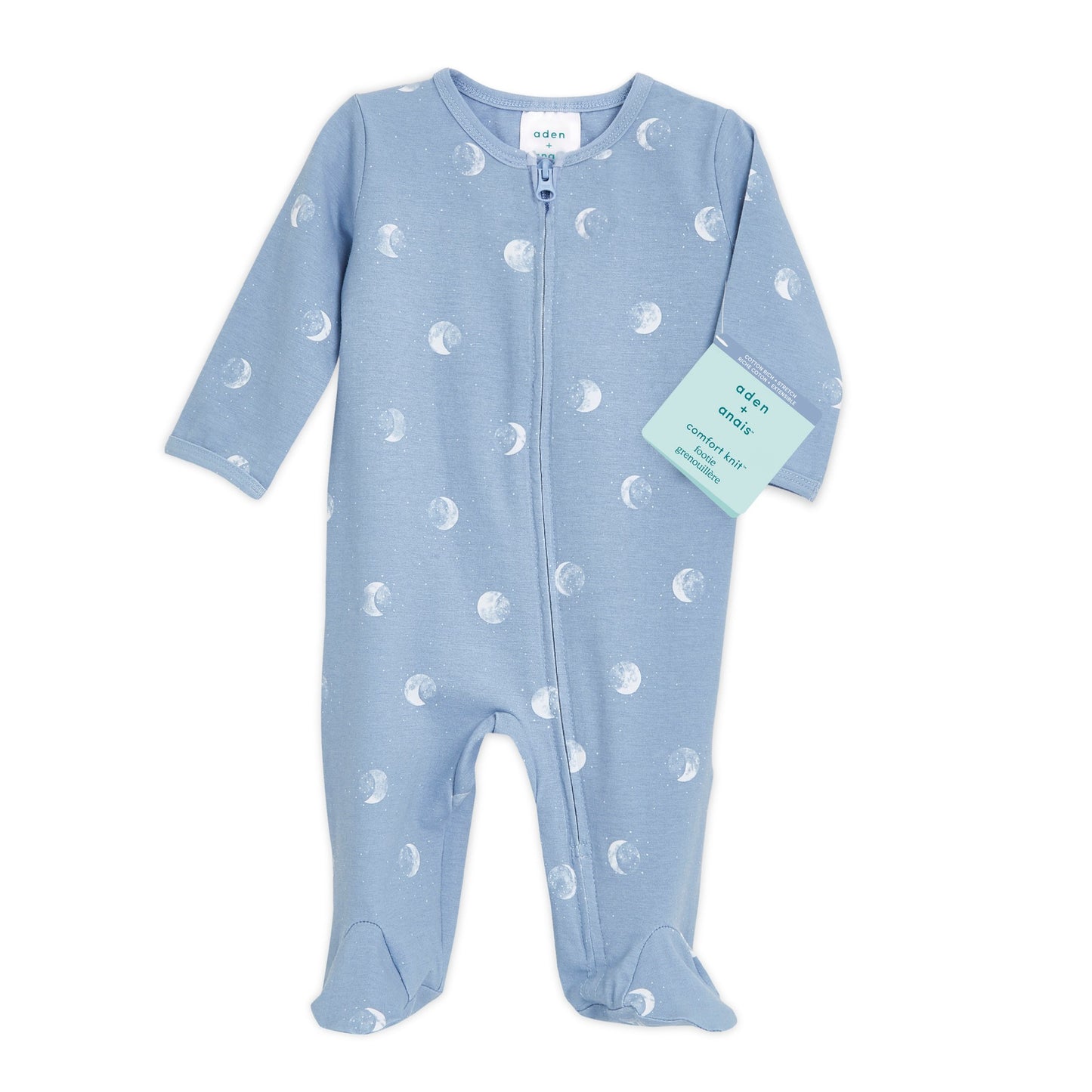 Mėlynas, 100% medvilnės muslino smėlinukas su baltais mėnuliukais.Minkštas,kvėpuojantis,puikiai tinkantis jaukiam miegui